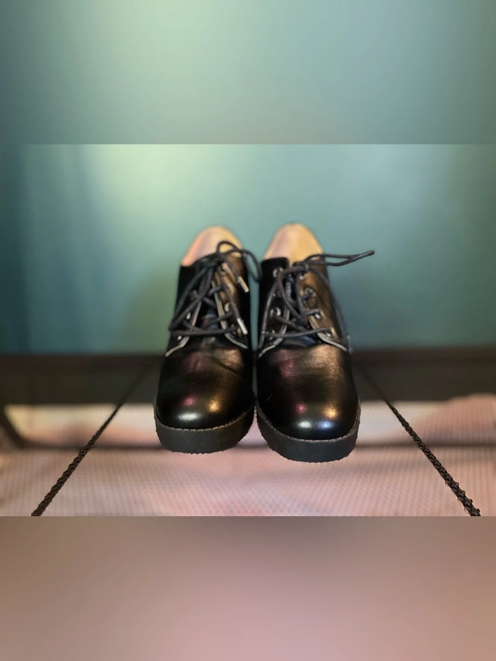 Black Chunky Heel Lace-Up Women's Shoe